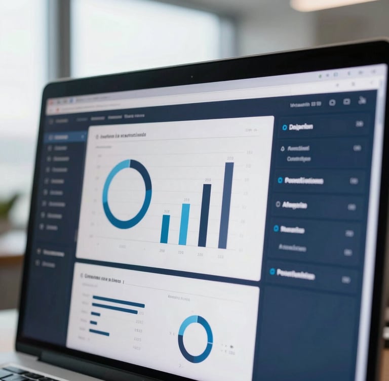 Close-up of a high-contrast analytics dashboard on a screen, cool office tones, sharp focus, 35mm