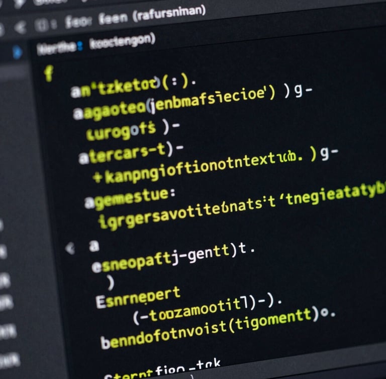 Macro shot of a clean code editor on a dark screen with subtle electric lime syntax highlighting, low-key ambient lighting, sharp focus, Swiss aesthetic.
