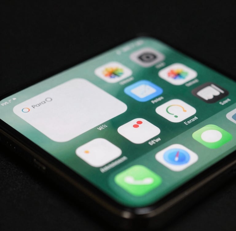 Extreme close-up of a high-fidelity Android device screen reflecting ambient green light, showing a clean, minimalist system widget interface on a dark background.