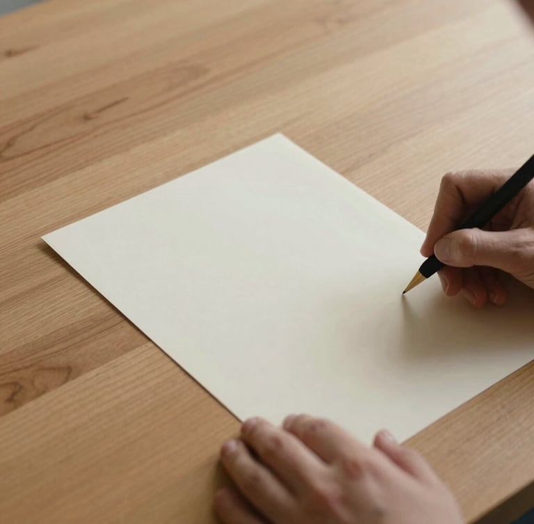 Close-up of hands signing a clean, minimalist paper document on a warm oak table, soft indirect daylight, architectural shadows, 35mm