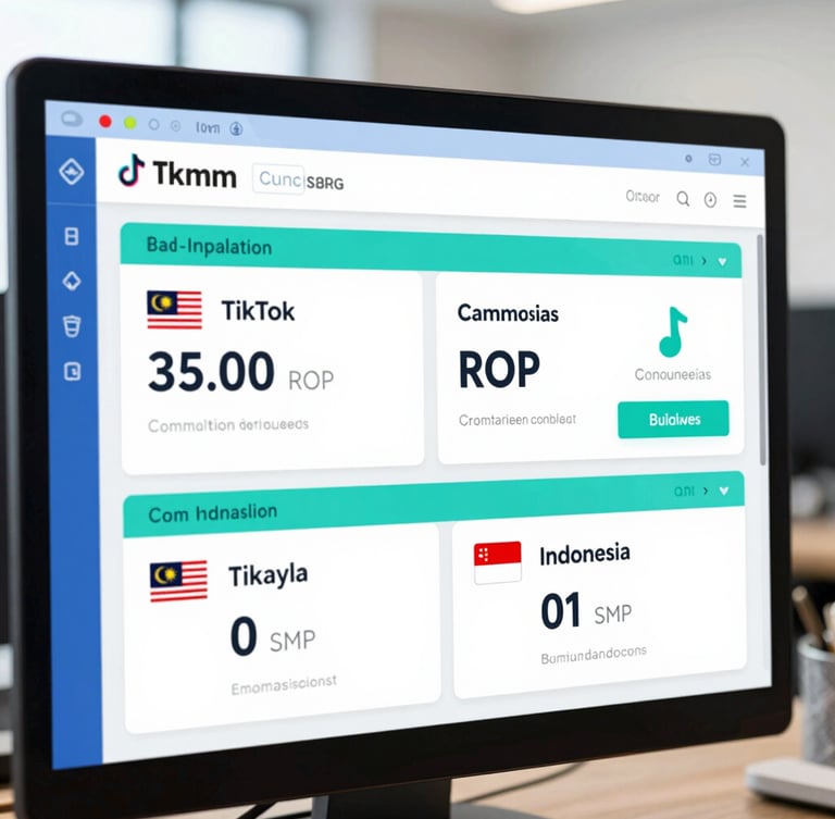 A clean professional close-up of a digital ad dashboard showing positive ROI and active TikTok campaigns in Malaysia and Indonesia, bright daylight, teal and blue tones, sharp focus, 35mm lens