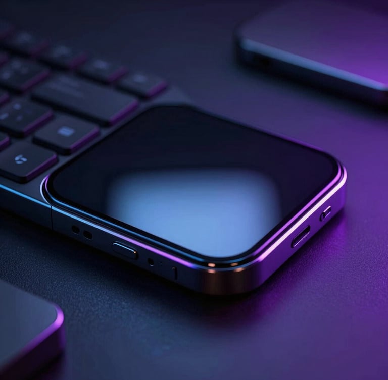 dark luxury 3d render, close-up macro shot of sleek modern glassmorphism interface reflecting blue and purple neon light, low-key studio lighting, shallow depth of field