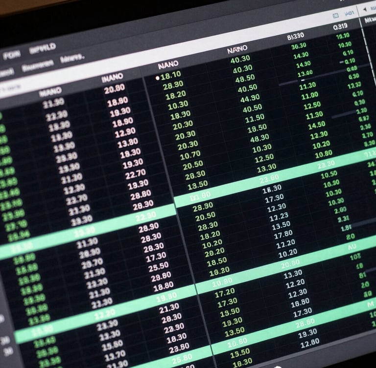 Macro close-up shot of a dark digital interface showing a real-time property inventory grid, active units highlighted in neon-mint, high-contrast data visualization on an obsidian screen