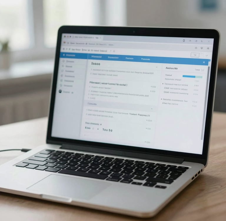 Close-up of a secure, high-end laptop displaying a clean medical dashboard, soft daylight-balanced studio lighting, cool undertones