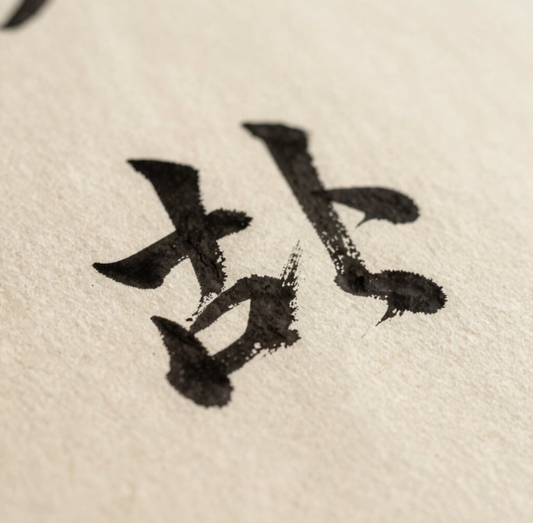 Portrait orientation shot of calligraphic ink texture on coarse handmade paper, showing the raised edge of the wet black stroke, macro photography, soft natural side-light, warm ivory background