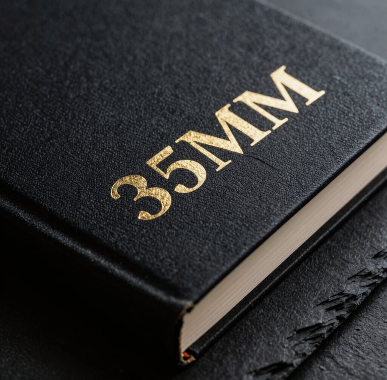 A close-up macro shot of a premium physical business book with a black textured cover and gold foil lettering, resting on a dark slate surface under dramatic directional light, 35mm.