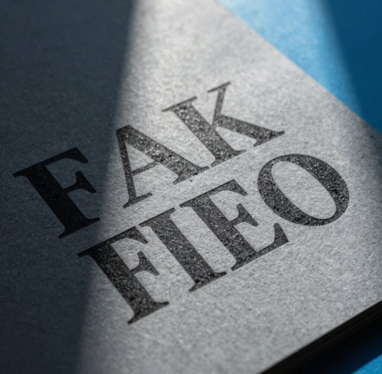 Extreme close-up of a sharp physical print proof with deep debossed black typography on heavy cool gray cardstock, hard direct sunlight casting dramatic dark shadows, cool ocean blue accent light.