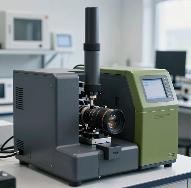 A certified engineer calibrating a high-precision measurement instrument in a modern German laboratory, cool daylight, technical equipment background.