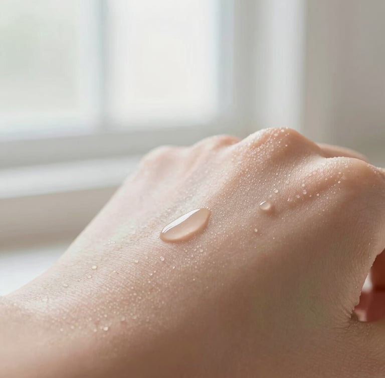 Crisp macro photography of raw skin texture with natural dewiness under bright morning window light, shallow depth of field, 35mm