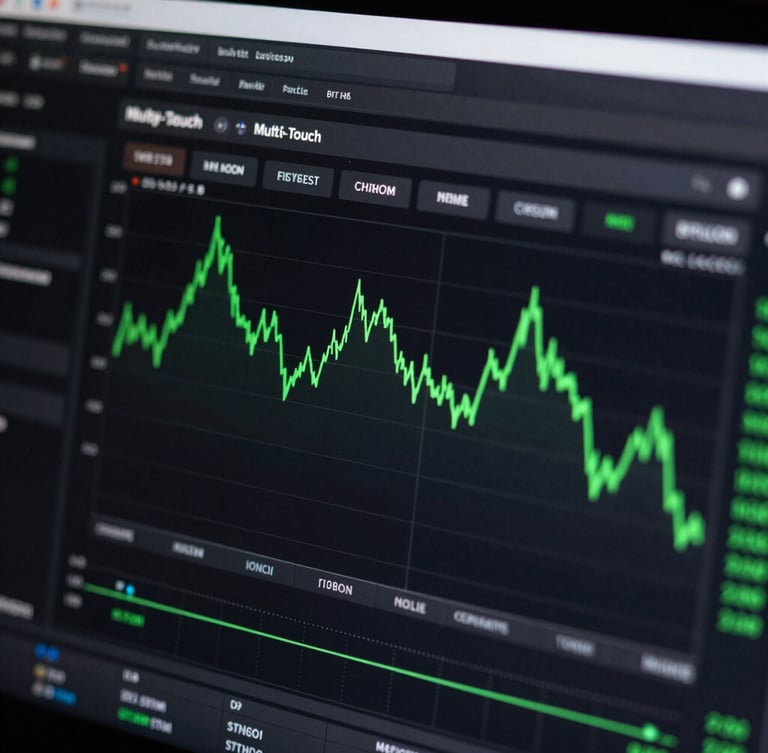 Macro crop of a dark-mode analytics dashboard showing multi-touch attribution models, sharp screen-glare highlights, terminal green data lines, high contrast.
