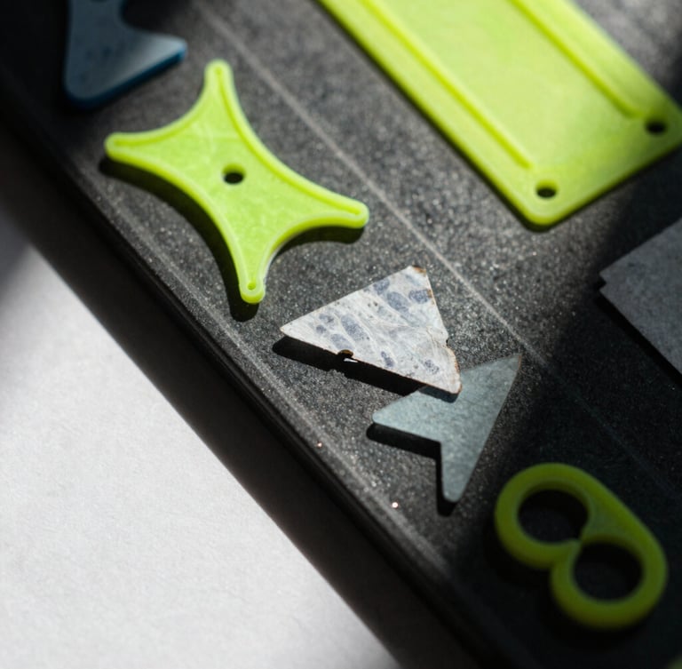 Extreme macro shot of resin-embedded neon plastic scraps and handwritten paper fragments, harsh direct sunlight, sharp dark shadows, high-contrast saturated tones, 35mm film texture