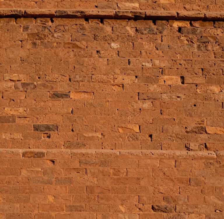 Terracotta clay walls of Bhatner Fort in Hanumangarh, warm golden-hour sunlight, detailed brick textures, 35mm photography