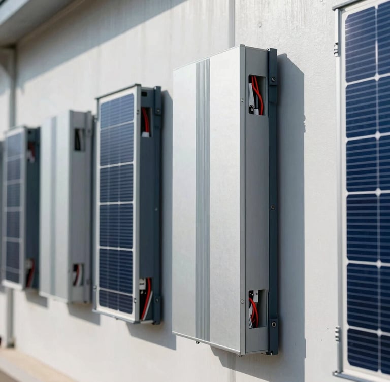 Close-up portrait shot of neatly bundled and labeled electrical wiring from a solar inverter, mounted on a clean industrial wall, bright light, showcasing professional installation.