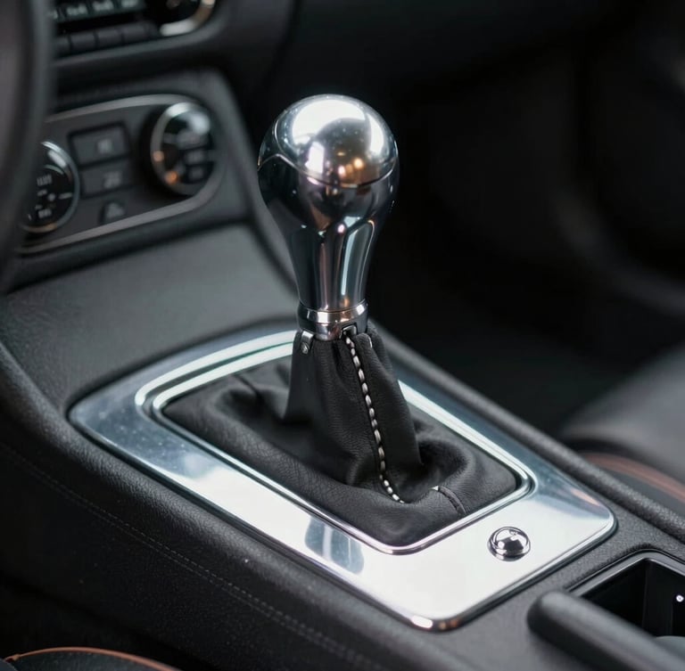 Macro studio shot of a vintage chrome gated manual shifter inside a dark Italian supercar, soft-box lighting highlighting the metallic textures and rich shadows