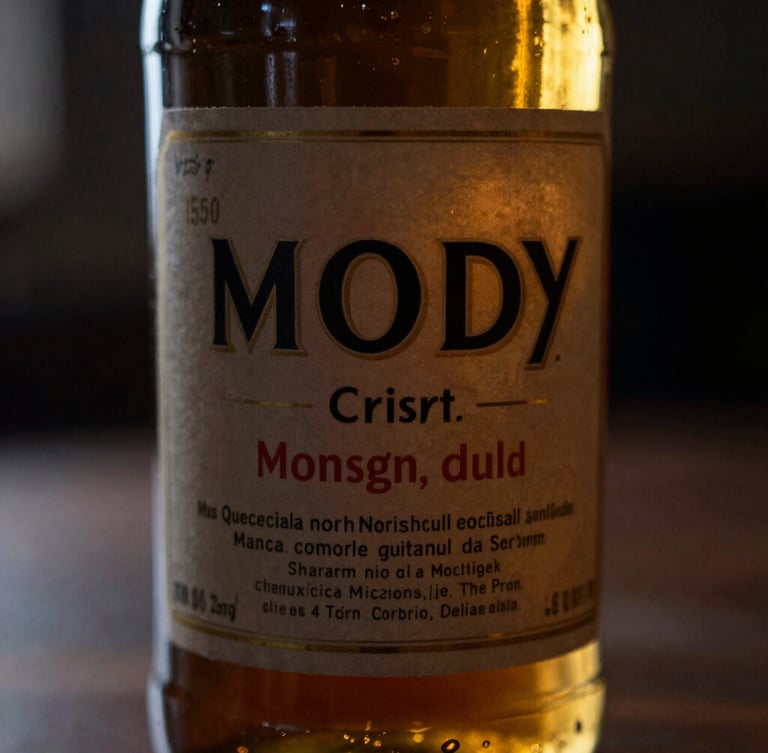 Moody editorial close-up of a rare vintage Scotch bottle label, golden amber liquid catching low-key warm backlighting, shallow depth of field, 35mm