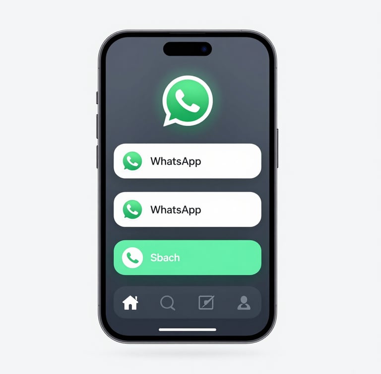 clean digital UI rendering, crisp software dashboard mockup showing WhatsApp message builder and interactive preview on a phone screen, cool slate and mint accents, sharp focus
