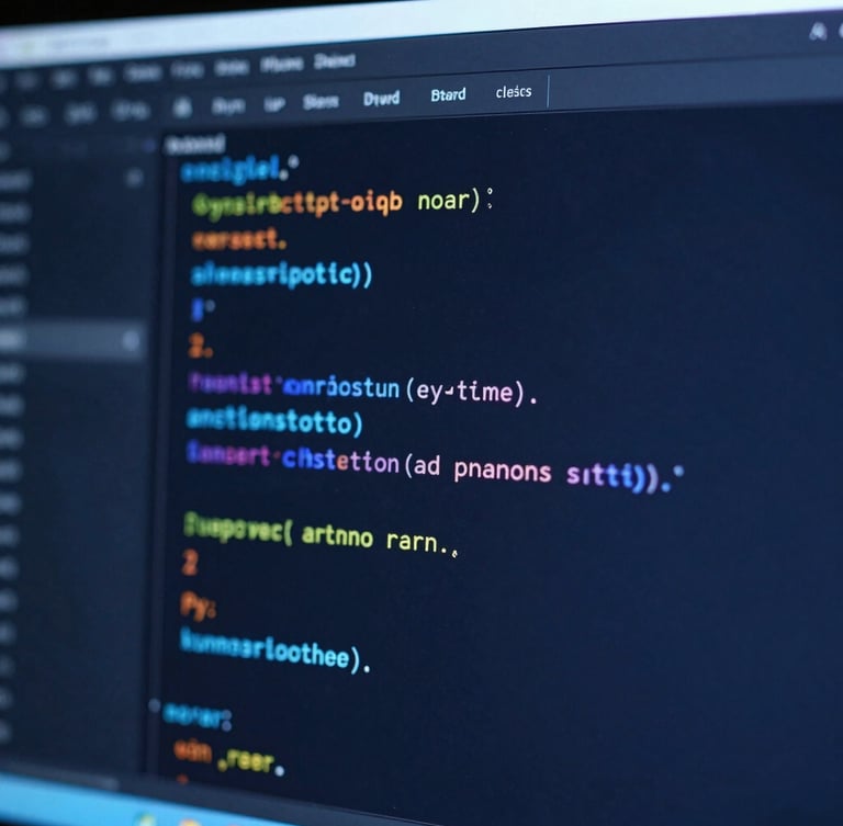 Close-up macro shot of a clean code editor displaying structural system architecture, cool blue studio lighting, deep shadows, sharp focus, 35mm lens