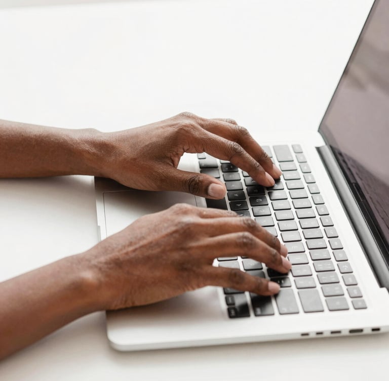 Close-up of a designer's hands reviewing a structured website wireframe on a modern tablet, warm natural morning light, shallow depth of field