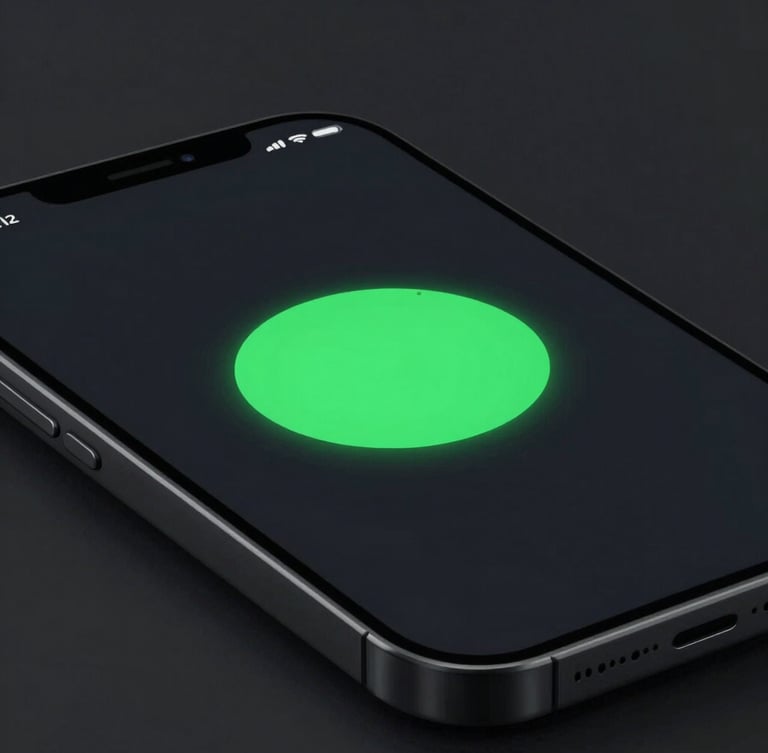 Macro shot of a sleek smartphone screen displaying a minimal dark UI with high-contrast neon green accents, low-key studio lighting, sharp focus, octane render
