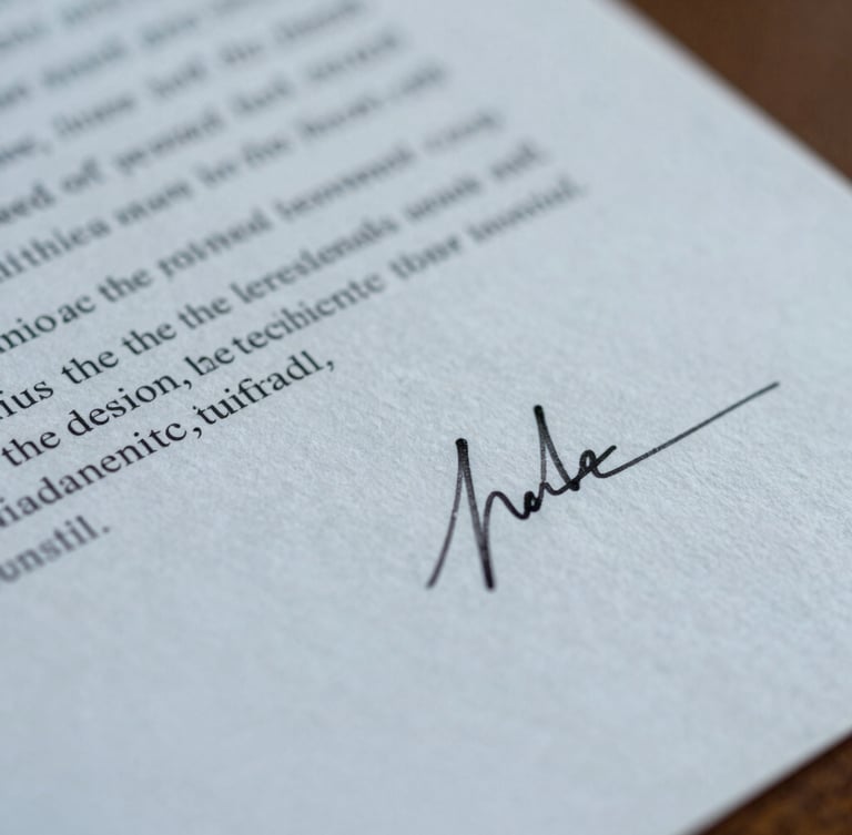 Macro close-up of a certified linguistic verification document, crisp cool daylight, focus on official dry seal and signature lines, minimal warmth.