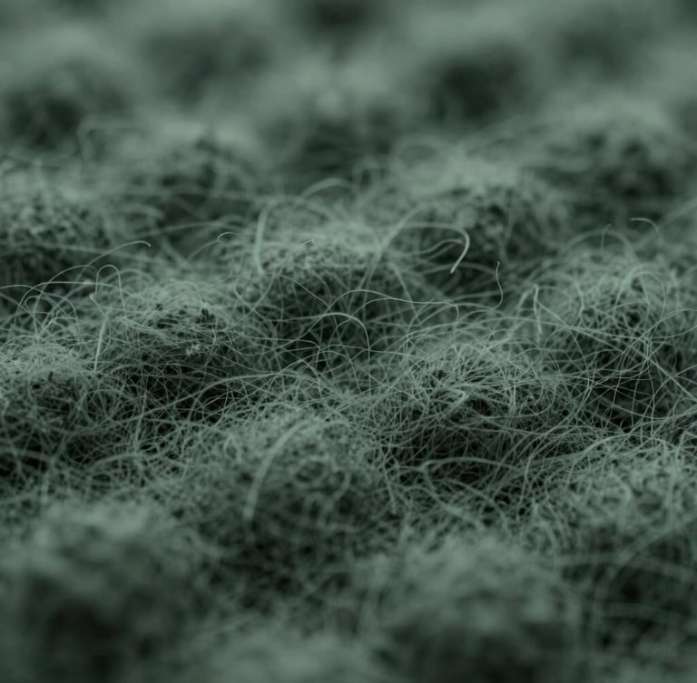 Macro close-up of high-quality organic cotton textile fibers, clean clinical lighting, sharp focus on texture, 35mm lens