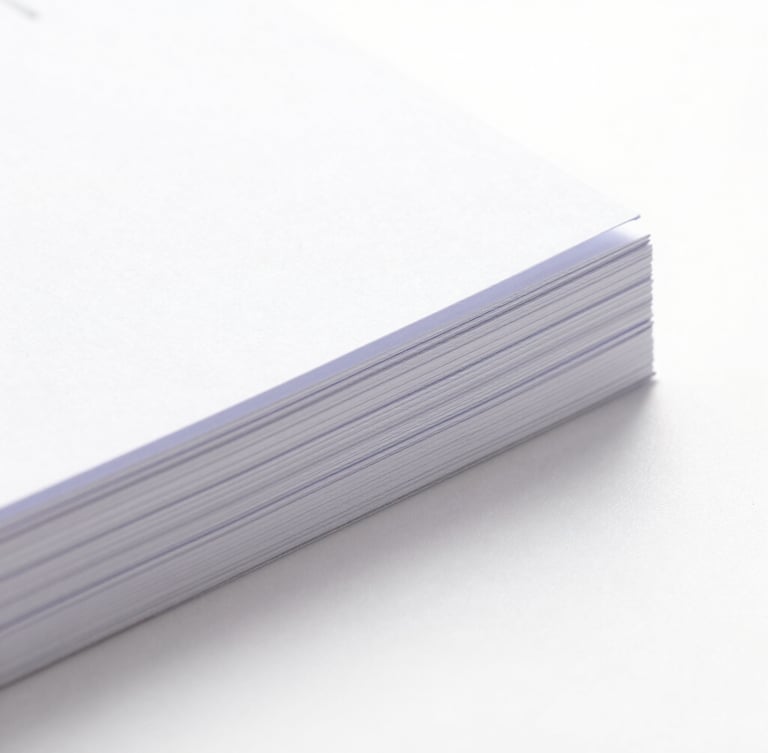 Crisp close-up of printed corporate documents on heavy paper, sharp ink texture, professional binding edge, bright high-key studio lighting, clean white backdrop