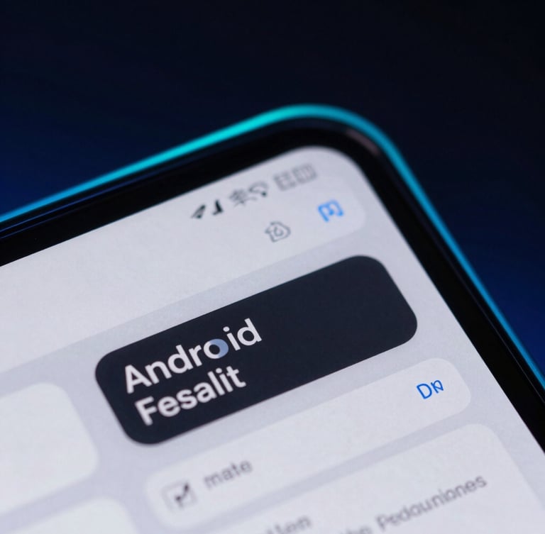 Sleek dark-mode product photography of an Android screen showing a clean terminal interface, dramatic neon cyan rim lighting, deep black background with electric blue accents, macro depth of field