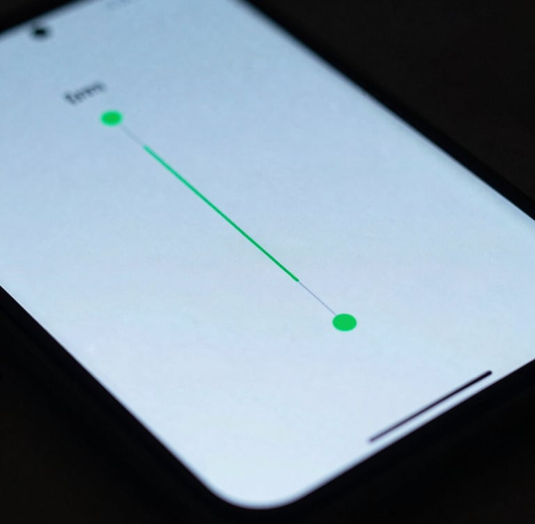 Macro shot of a high-resolution Android device screen displaying a fluid UI transition diagram, low-key dramatic lighting with neon green glow, sharp focus, 35mm