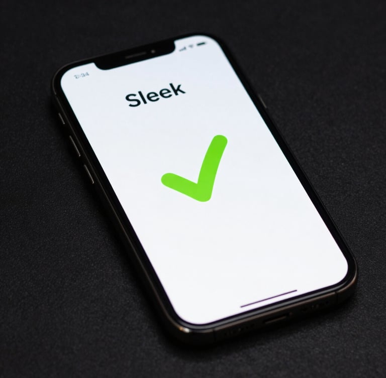 Sleek smartphone displaying a clean fintech-style transaction screen with neon green success checkmark, dark studio background, high contrast.