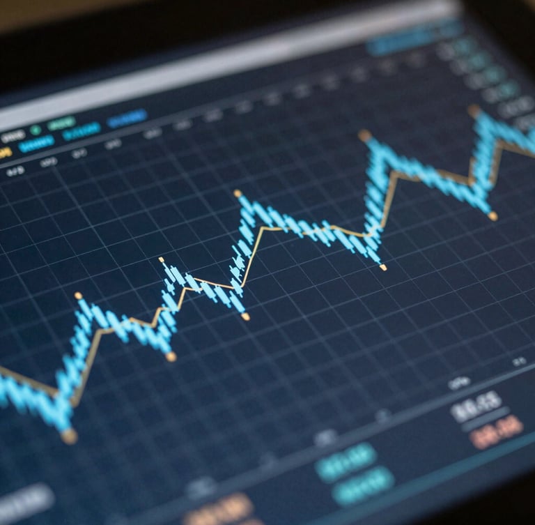 Macro close-up of a financial model on a dark screen, sharp spreadsheet grids, clean blue neon lines, cool daylight shadows