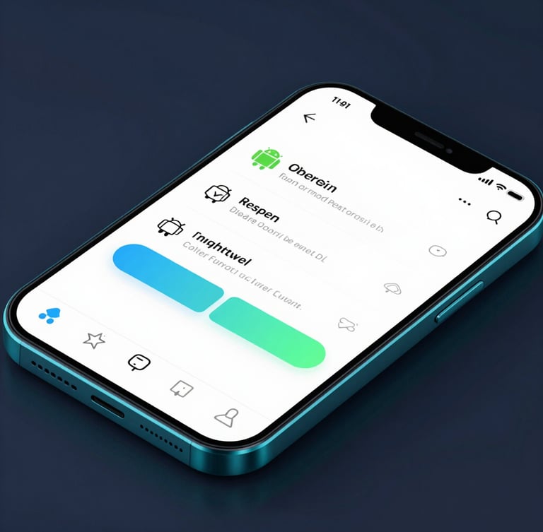 Macro shot of a high-fidelity Android UI mockup on a modern bezel-less device screen, cool-toned studio lighting, neon-cyan glowing accents, deep slate background.