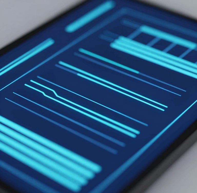 Macro close-up of a high-fidelity digital interface dashboard with glowing cyan and electric blue data lines, soft studio lighting, ultra-modern