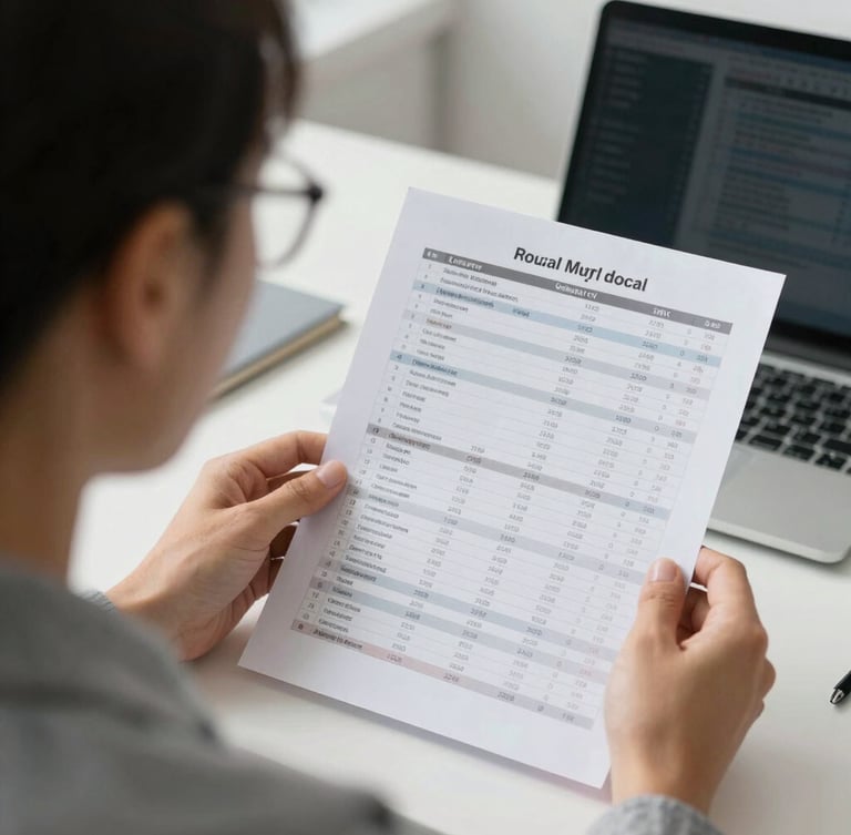 An over-the-shoulder view of a local business owner reviewing monthly balance sheets and cash flow statements with an advisor in a bright office.