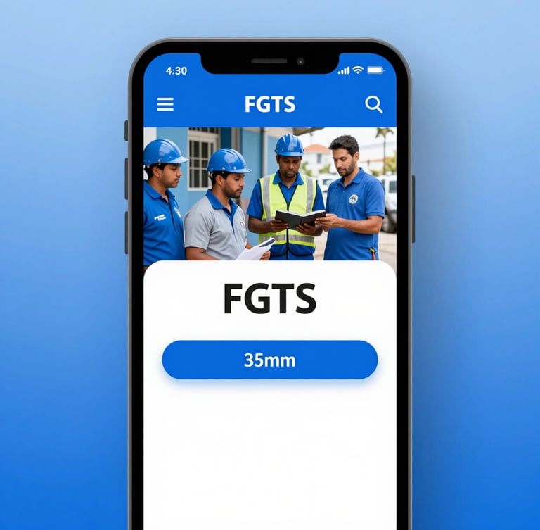 A clean modern smartphone screen displaying the bank authorization step inside the official FGTS application, soft blue studio lighting, high-contrast interface, 35mm