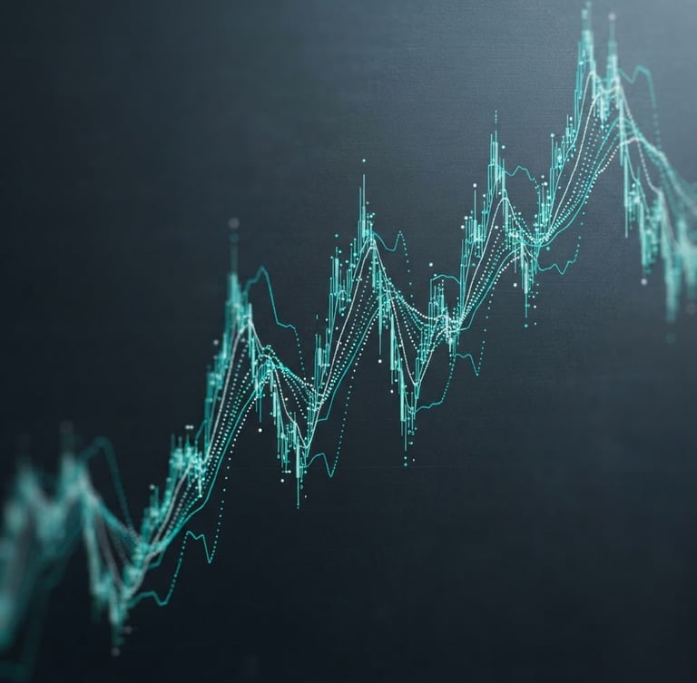 Sleek technical photography of a high-contrast vector chart showing bid-ask spread lines, electric-teal accent lines on a deep slate background, macro depth of field.
