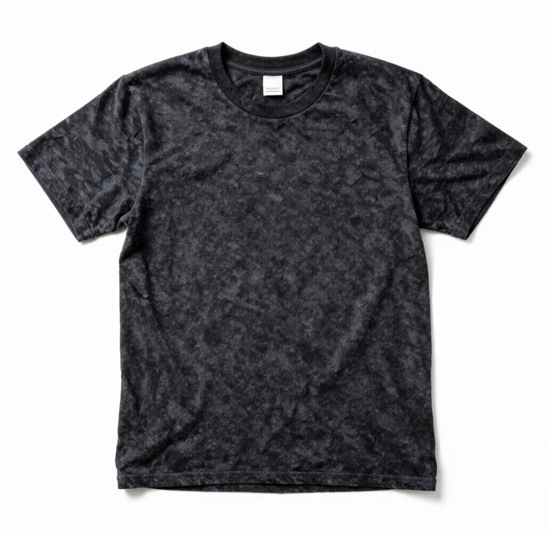 Raw product photography of an extremely ugly t-shirt with direct harsh flash, high contrast, plain white background, amateur snapshot aesthetic