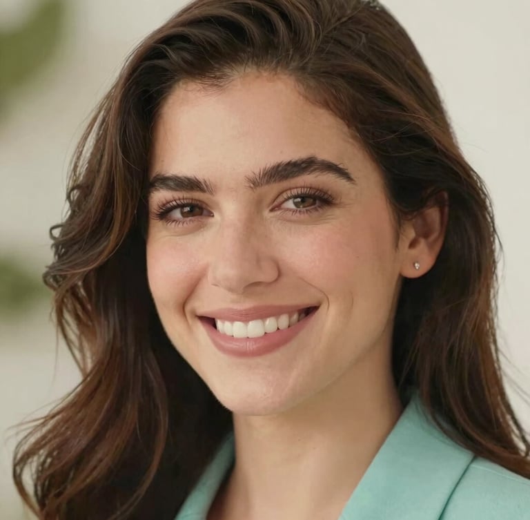 Warm editorial close-up of Marisol Rodríguez, smiling warmly, soft natural daylight, shallow depth of field, pastel tones