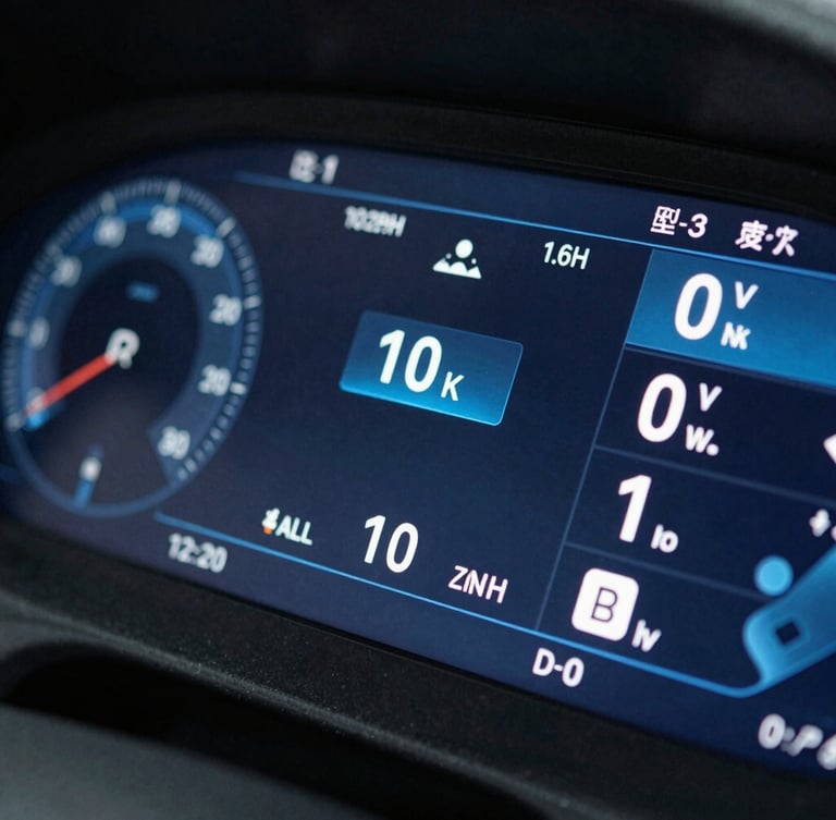 Macro crop of a dark, high-contrast digital dashboard interface displaying real-time call volume metrics, conversion rates, and active agent statuses in crisp blue and white UI elements.