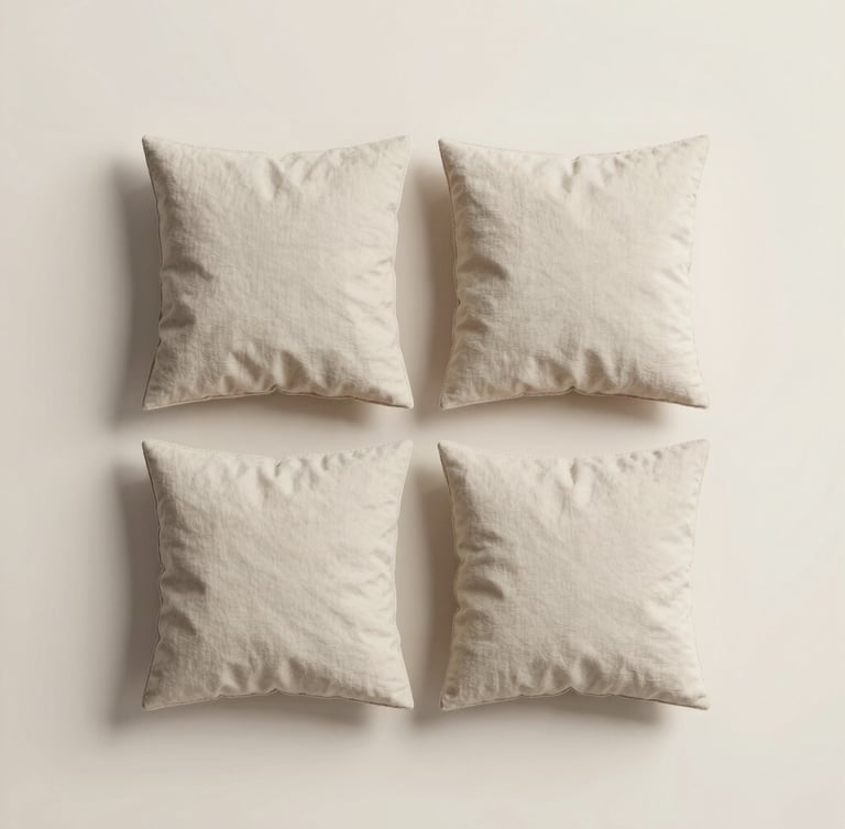 A minimalist flat-lay of clean, neutral-toned home goods on a warm off-white studio background, crisp high-key lighting, soft drop shadows.