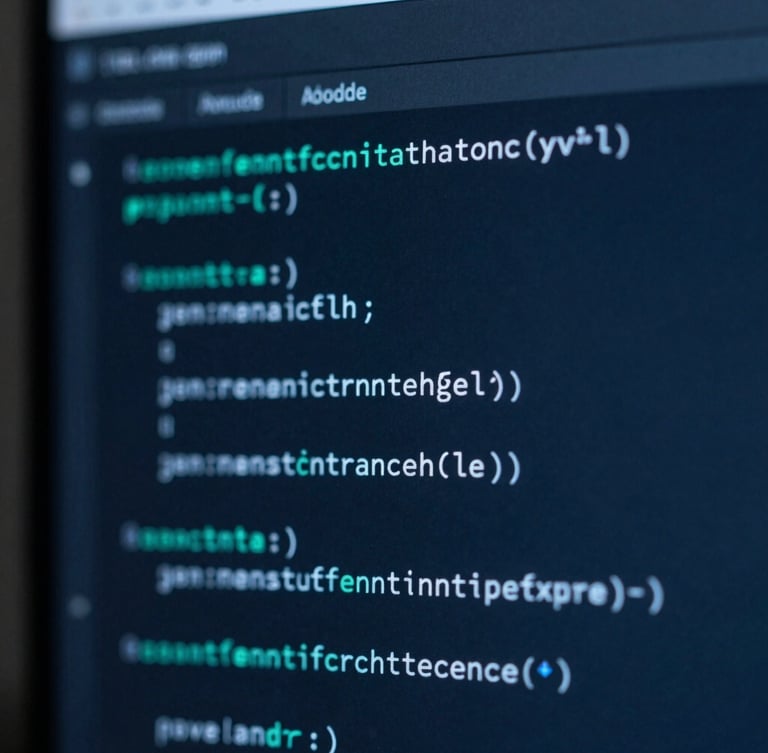 Macro close-up of clean code on a high-resolution screen, moody studio lighting with cool blue and teal highlights, 35mm