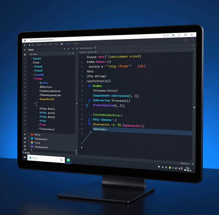Sleek tech photography of a clean code editor on a dark screen displaying organized CSS and HTML, cool studio lighting with electric blue ambient glow, sharp focus, 35mm