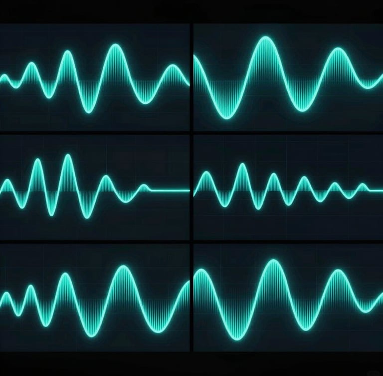 Sleek dark-mode digital photography of a split-screen multi-variant video rendering interface, glowing neon cyan wave graphs, obsidian background, 35mm cinematic lighting