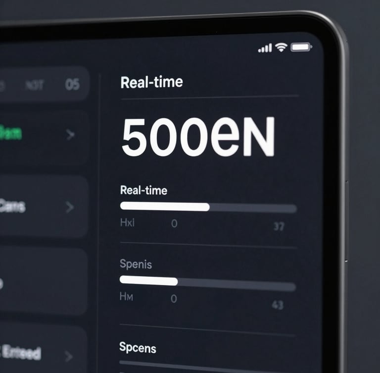 Macro crop of a high-fidelity dark-mode UI mockup, displaying real-time page speed metrics and clean monospace typography, sharp directional studio light, deep obsidian background.