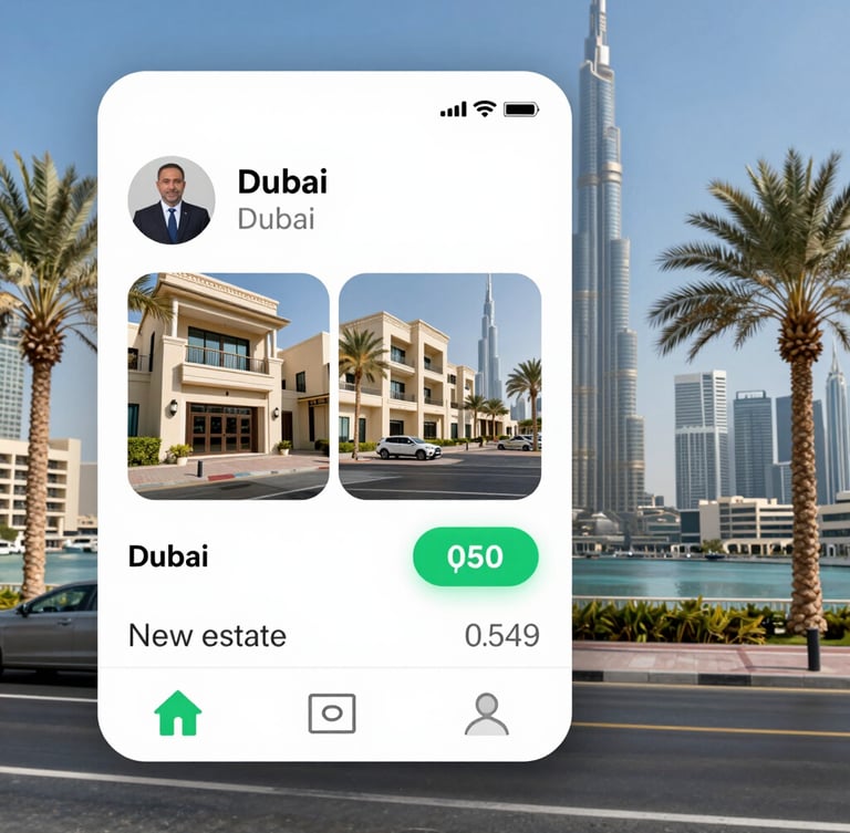 Bright corporate photography of a modern smartphone on a sleek marble desk in a high-key daylight Dubai office, displaying active messaging audio waveforms, 35mm lens.