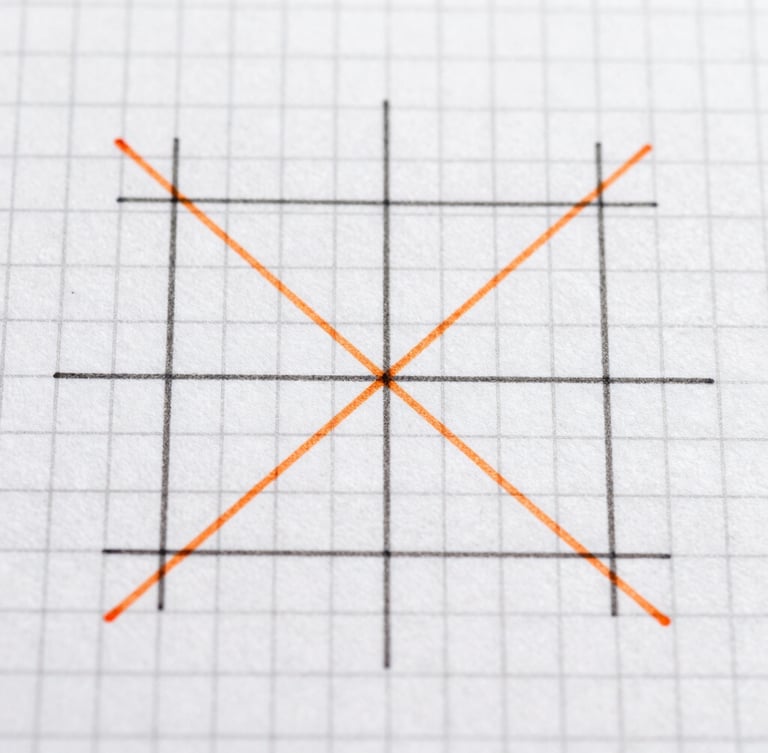 Top-down macro photograph of a clean geometric proof on grid paper, sharp orange pencil line highlighting a vector intersection, bright diffused daylight