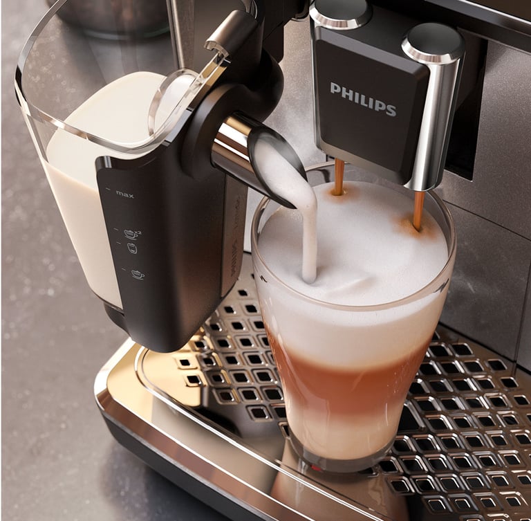 Sistema de leite LatteGo desmontado da Philips 3300 para limpeza fácil