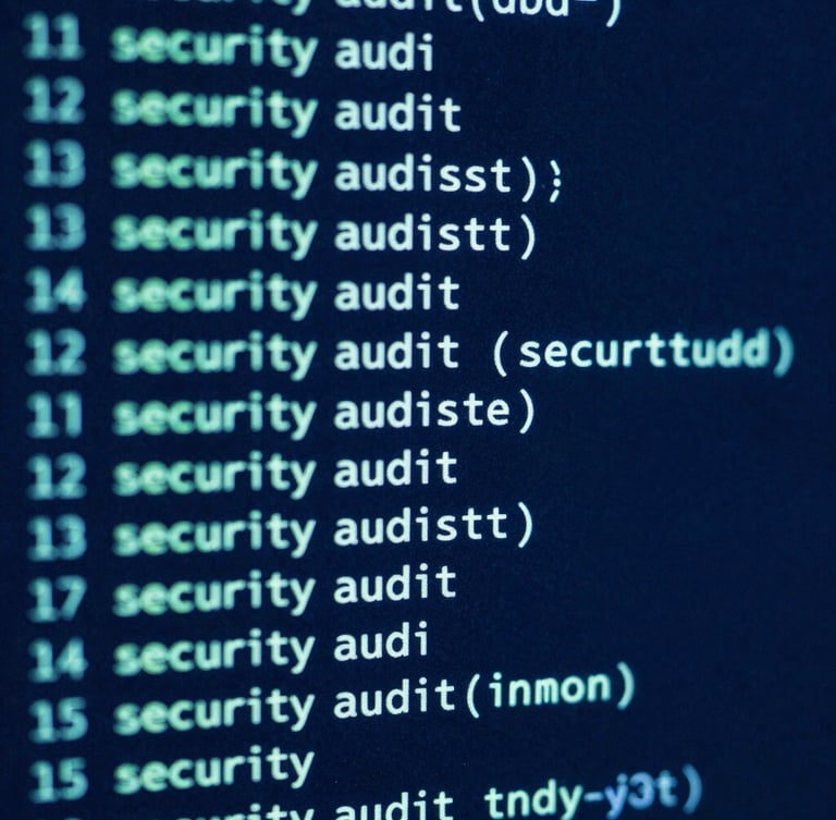 High-contrast screenshot of a terminal output showing an active security audit, neon-cyan text on a deep slate background, sharp macro focus on a clean PowerShell script, cool blue ambient backlighting, 35mm.