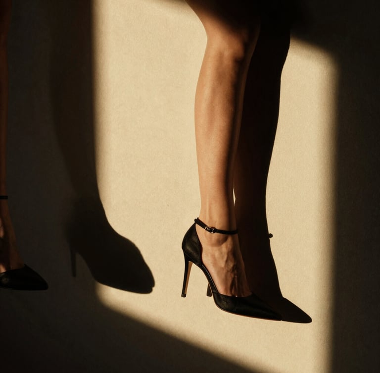 Dramatic high-contrast fashion photography close-up, sharp key light, deep obsidian shadows, golden-hour warmth