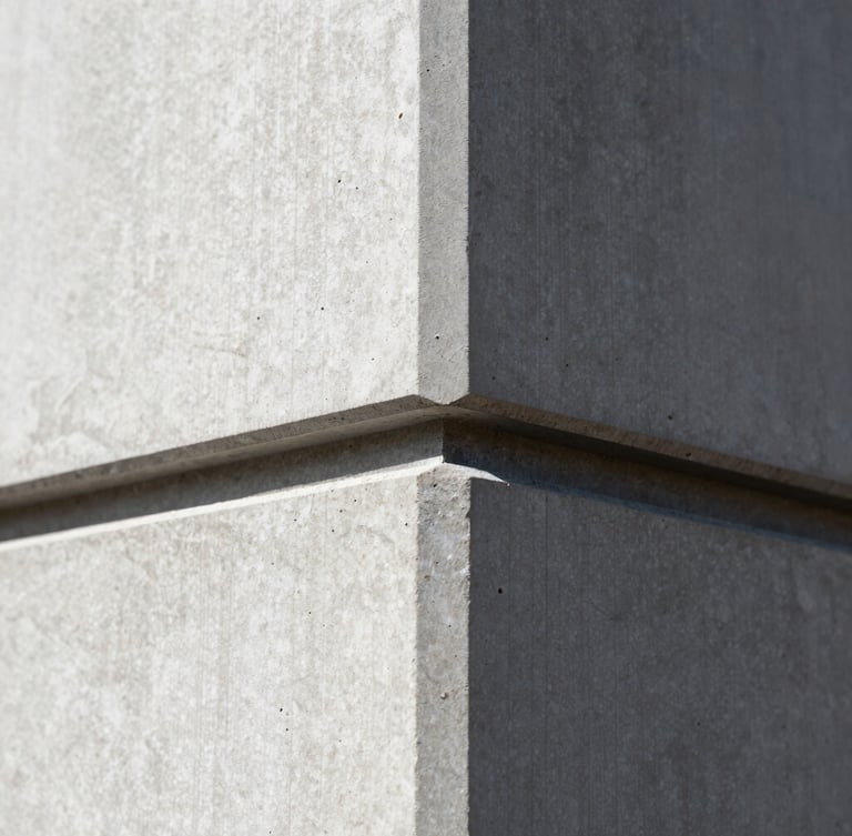 Extreme close-up of a perfectly flush drywall bead meeting a raw steel structural column, sharp focus, high contrast, architectural detail