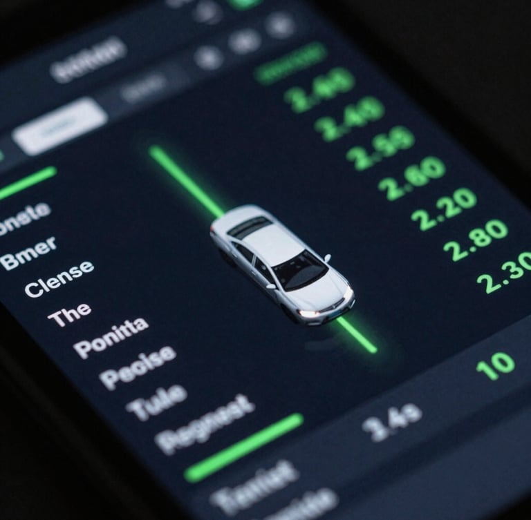 Close-up of a mobile device displaying a complex logistics dashboard with real-time fleet data, subtle green terminal glow, dark moody technology photography, sharp macro focus, 35mm